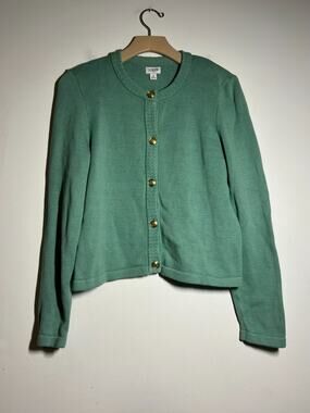 J Crew EUC Green Cotton Blend Lady Jacket Cardigan Sweater M